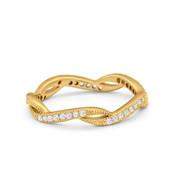 Twisted Braided Full Eternity Infinity Design Band Yellow Tone, Simulated CZ 925 Sterling Silver